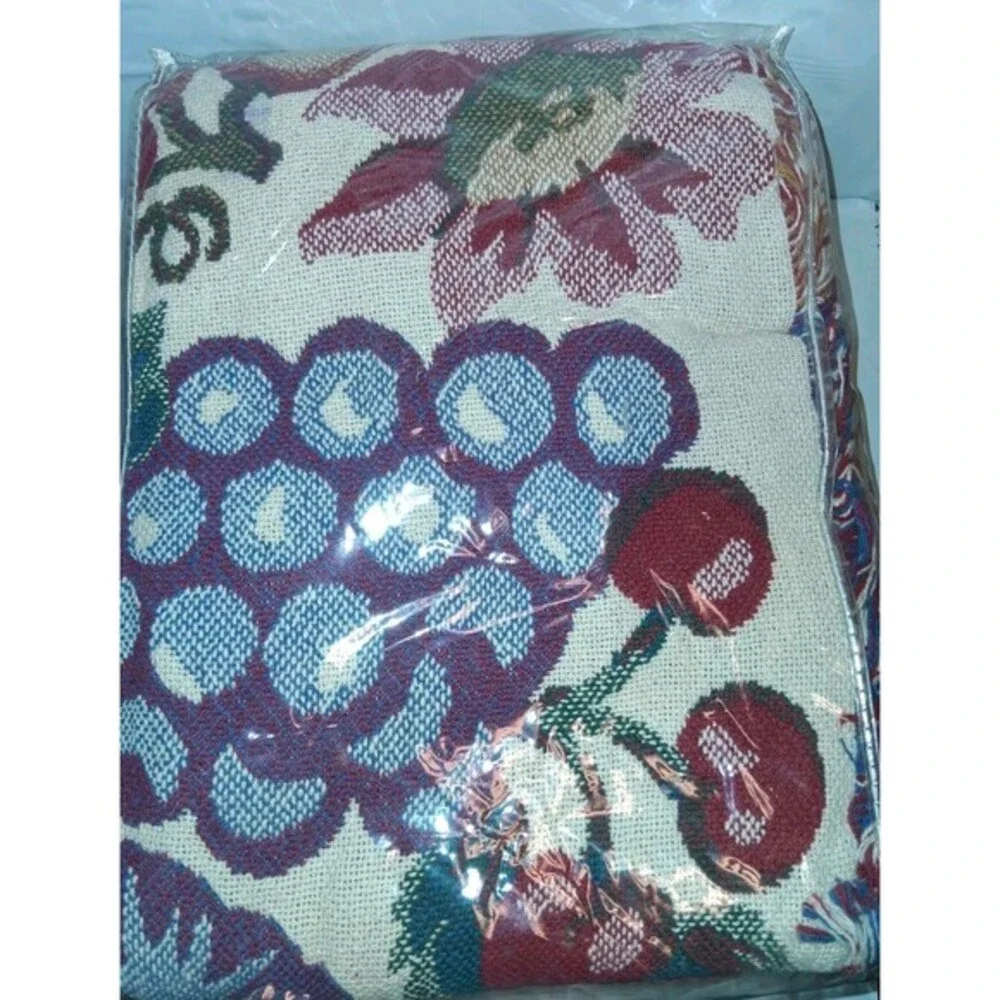 Chatham Cotton Classics Jacquard Woven Throw Blanket Floral Fruit 46x67 USA Made